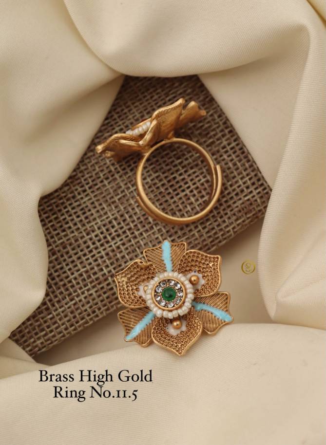 Brass High Gold Matte Ring Set 5 Wholesale Price In Surat
